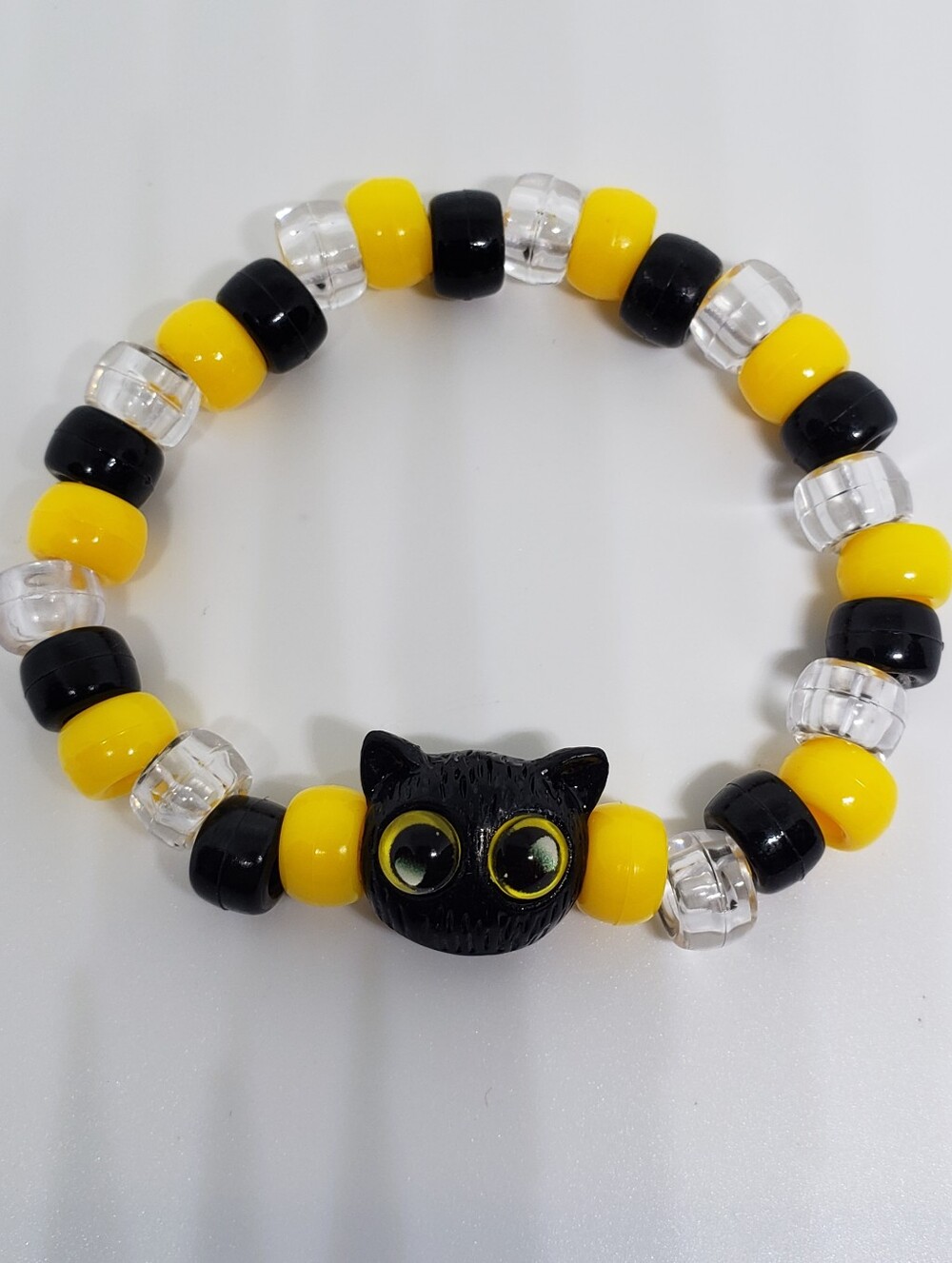 Handmade Halloween Black Yellow Clear Black Cat kandi bracelet